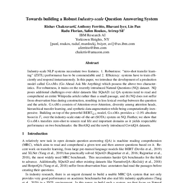 Towards building a Robust Industry-scale Question Answering System ...