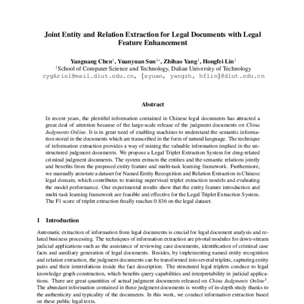 Joint Entity and Relation Extraction for Legal Documents with Legal ...
