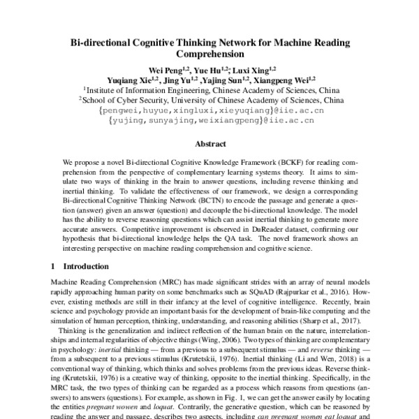 Bi-directional CognitiveThinking Network for Machine Reading ...