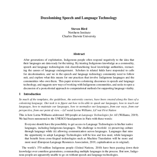 Decolonising Speech and Language Technology - ACL Anthology