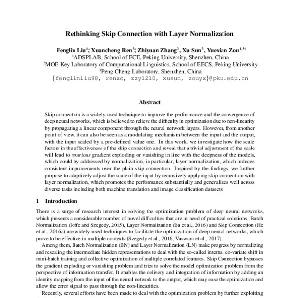 Rethinking Skip Connection with Layer Normalization - ACL Anthology