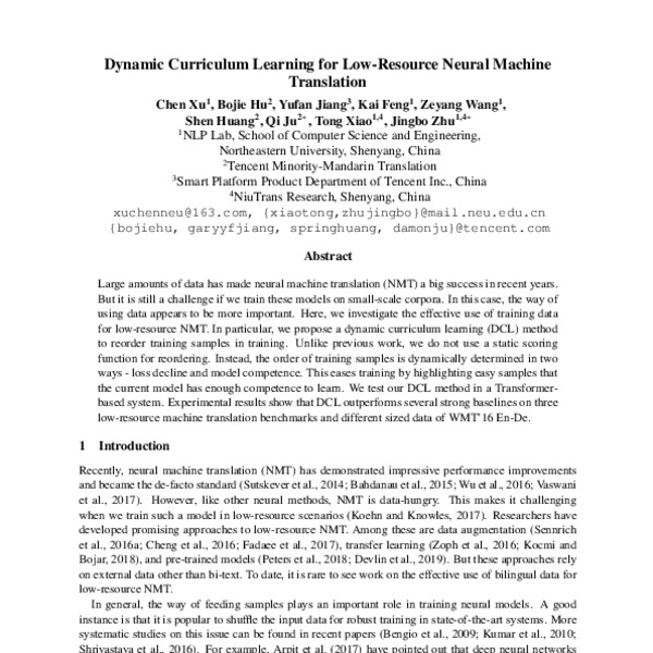 Dynamic Curriculum Learning For Low Resource Neural Machine Translation Acl Anthology