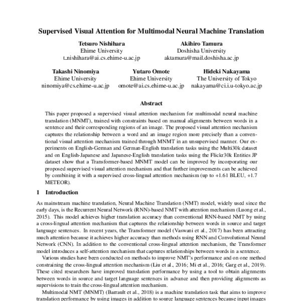 Supervised Visual Attention for Multimodal Neural Machine Translation ...