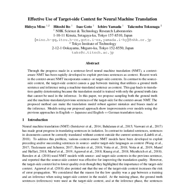 Effective Use of Target-side Context for Neural Machine Translation ...