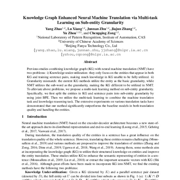 Knowledge Graph Enhanced Neural Machine Translation via Multi-task ...