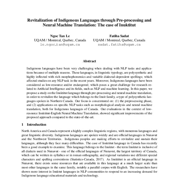 Revitalization of Indigenous Languages through Pre-processing and