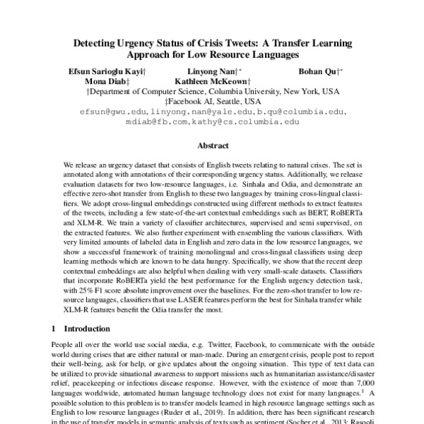 Detecting Urgency Status of Crisis Tweets: A Transfer Learning Approach ...