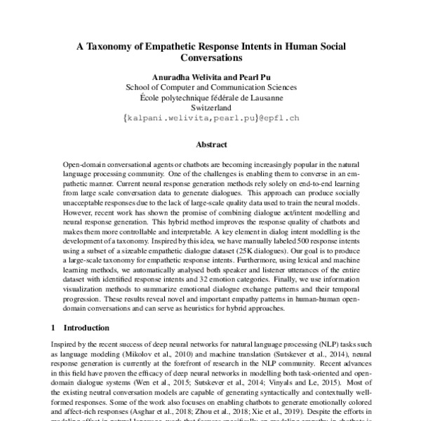 A Taxonomy Of Empathetic Response Intents In Human Social Conversations Acl Anthology