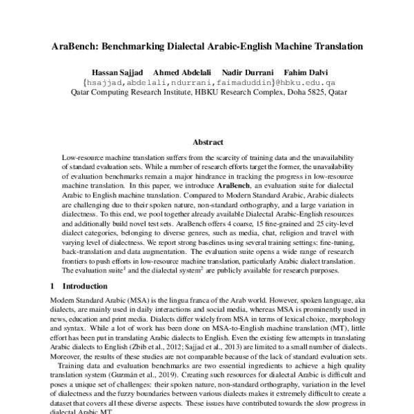 AraBench: Benchmarking Dialectal Arabic-English Machine Translation ...