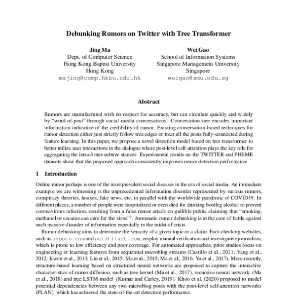Debunking Rumors on Twitter with Tree Transformer - ACL Anthology