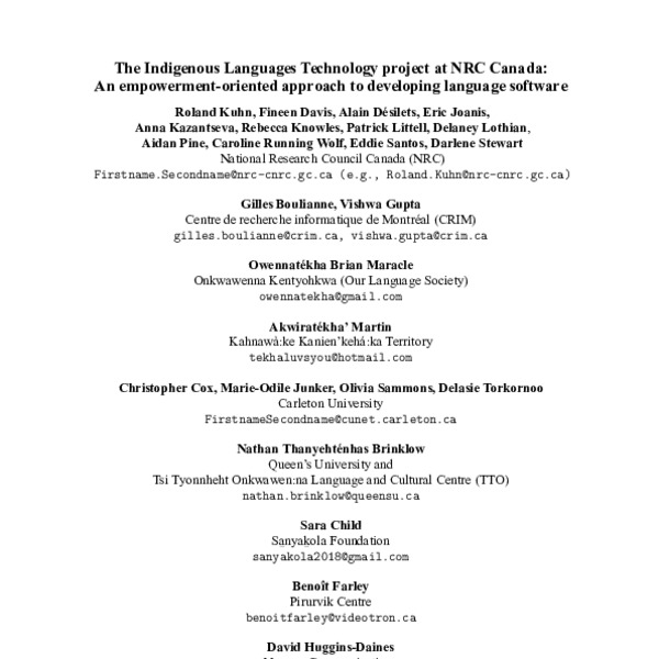 The Indigenous Languages Technology project at NRC Canada: An ...