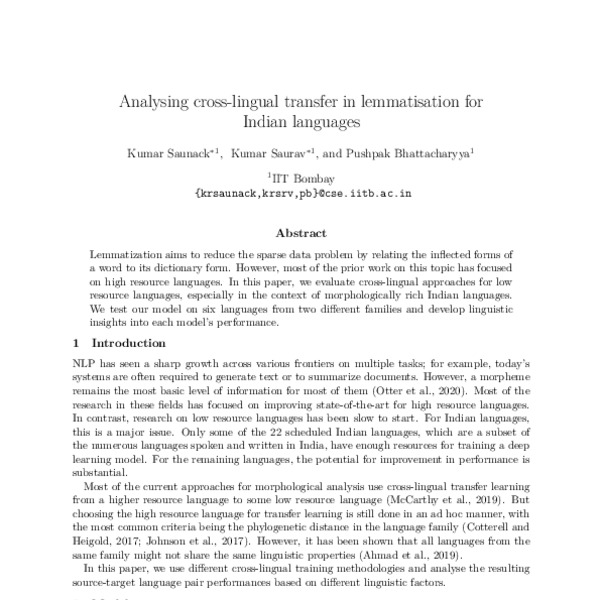 Analysing cross-lingual transfer in lemmatisation for Indian languages ...