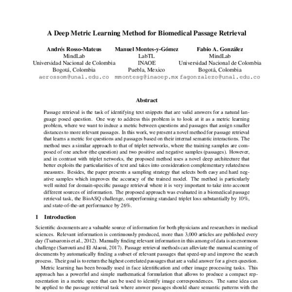 A Deep Metric Learning Method for Biomedical Passage Retrieval - ACL ...