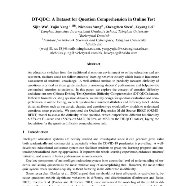 DT-QDC: A Dataset for Question Comprehension in Online Test - ACL Anthology