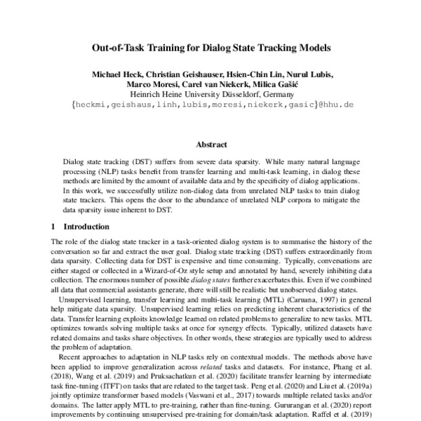 Out-of-Task Training for Dialog State Tracking Models - ACL Anthology