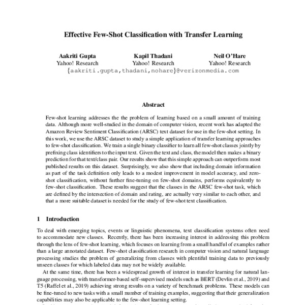 Effective Few-Shot Classification with Transfer Learning - ACL Anthology