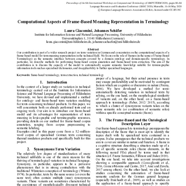 Computational Aspects of Frame-based Meaning Representation in ...