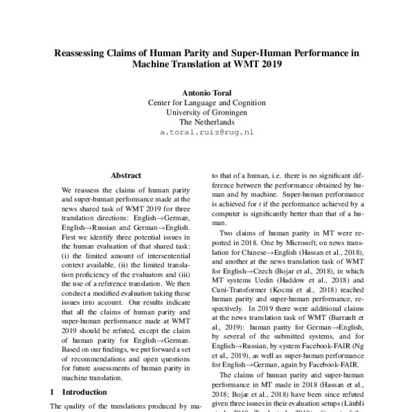 Reassessing Claims of Human Parity and Super-Human Performance in ...