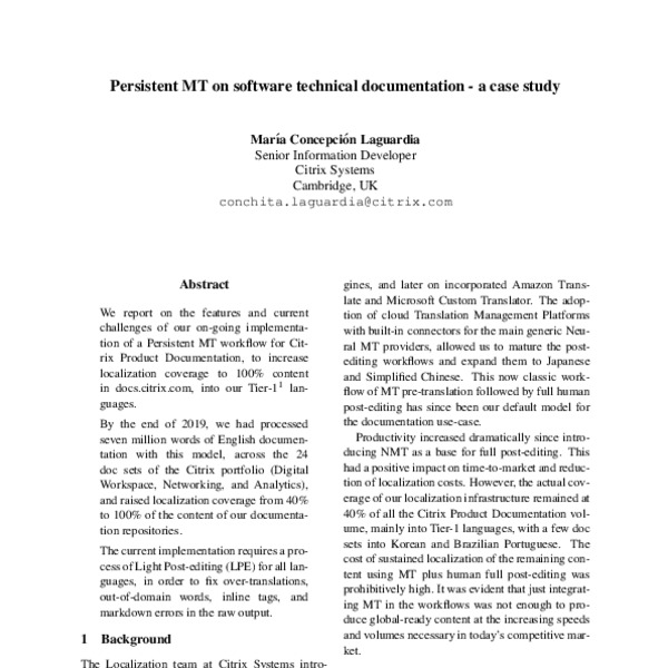 Persistent MT on software technical documentation - a case study - ACL ...