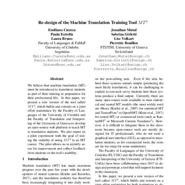 Re-design of the Machine Translation Training Tool (MT3) - ACL Anthology