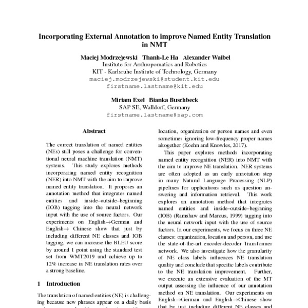 Incorporating External Annotation to improve Named Entity