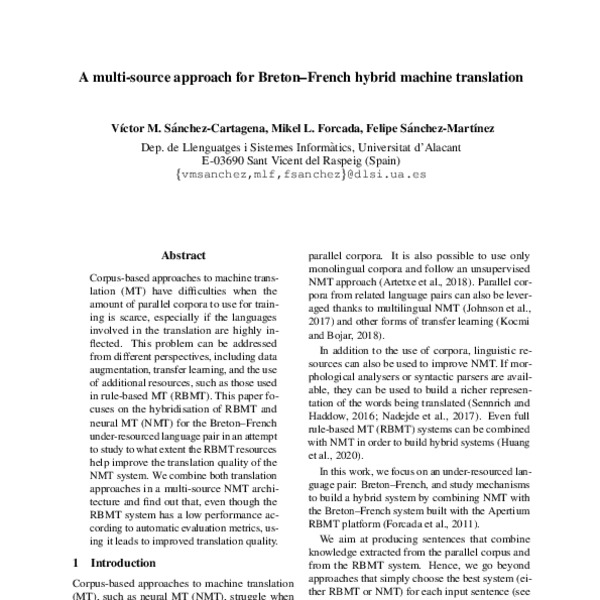 A multi-source approach for Breton–French hybrid machine translation ...