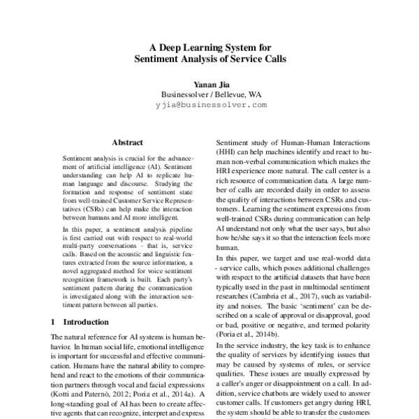 A Deep Learning System for Sentiment Analysis of Service Calls - ACL ...