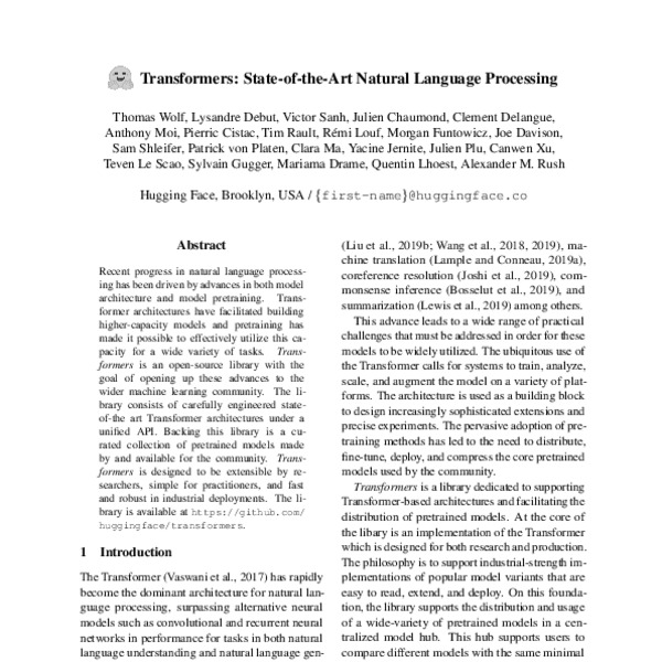 Transformers StateoftheArt Natural Language Processing ACL Anthology