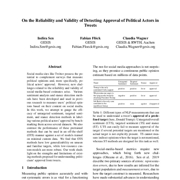 On the Reliability and Validity of Detecting Approval of Political