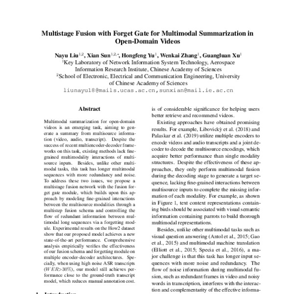 Multistage Fusion with Forget Gate for Multimodal Summarization in Open ...