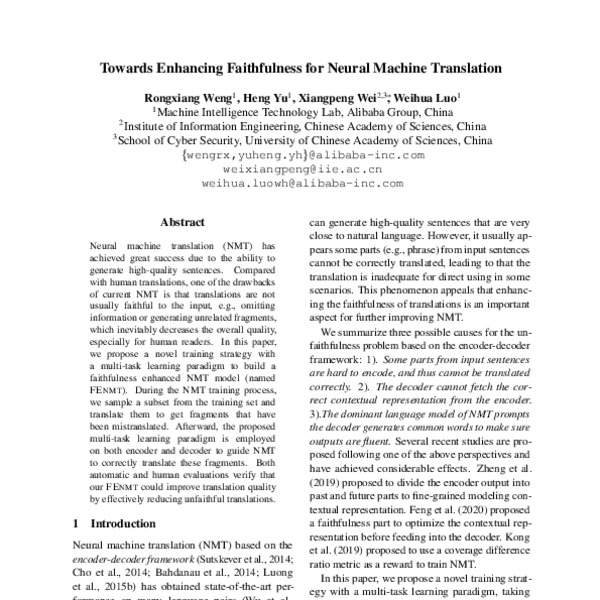 Towards Enhancing Faithfulness for Neural Machine Translation ACL