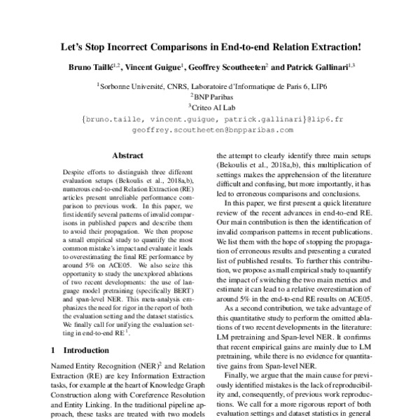 Let’s Stop Incorrect Comparisons in Endtoend Relation Extraction