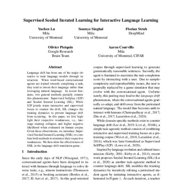 Supervised Seeded Iterated Learning for Interactive Language Learning