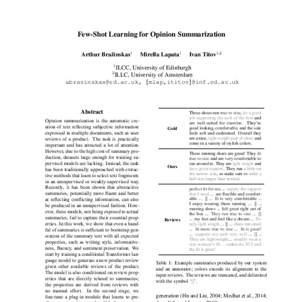 Few-Shot Learning for Opinion Summarization - ACL Anthology