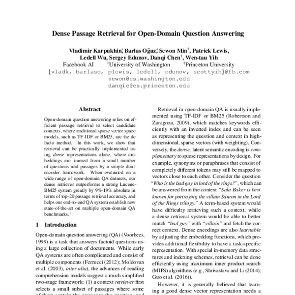 Dense Passage Retrieval for OpenDomain Question Answering ACL Anthology