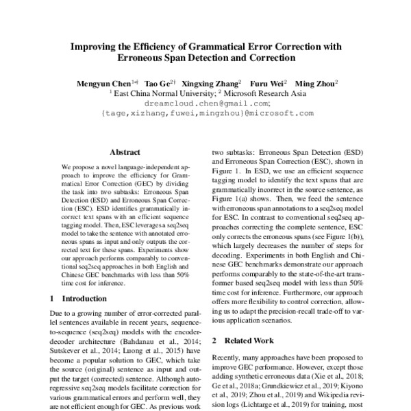 Improving the Efficiency of Grammatical Error Correction with Erroneous ...