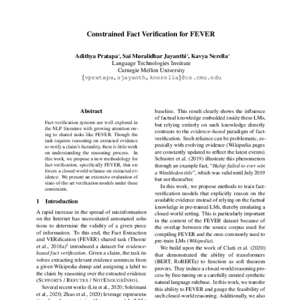 Constrained Fact Verification for FEVER - ACL Anthology