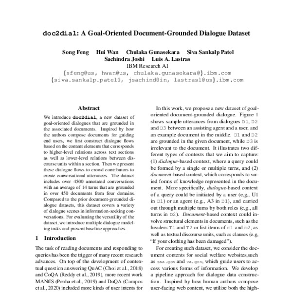 doc2dial: A Goal-Oriented Document-Grounded Dialogue Dataset - ACL ...