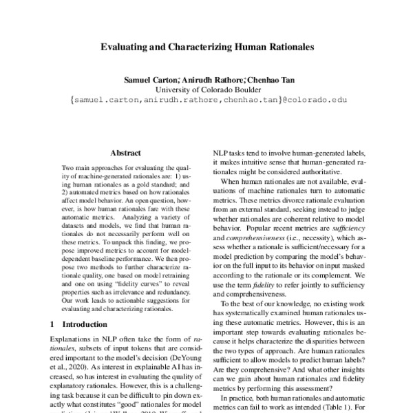 Evaluating and Characterizing Human Rationales - ACL Anthology