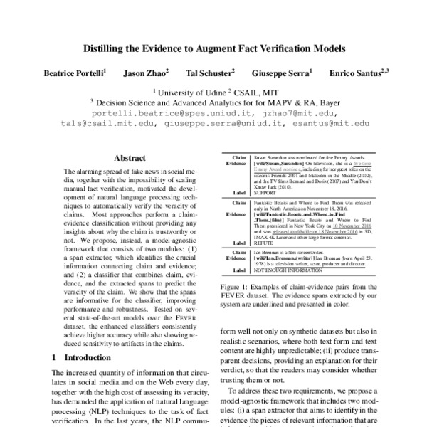 Distilling the Evidence to Augment Fact Verification Models - ACL Anthology