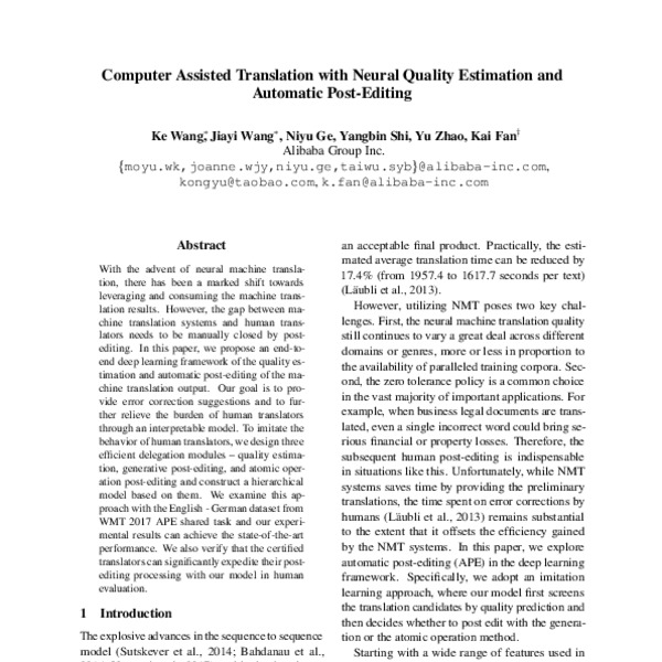 Computer Assisted Translation with Neural Quality Estimation and ...