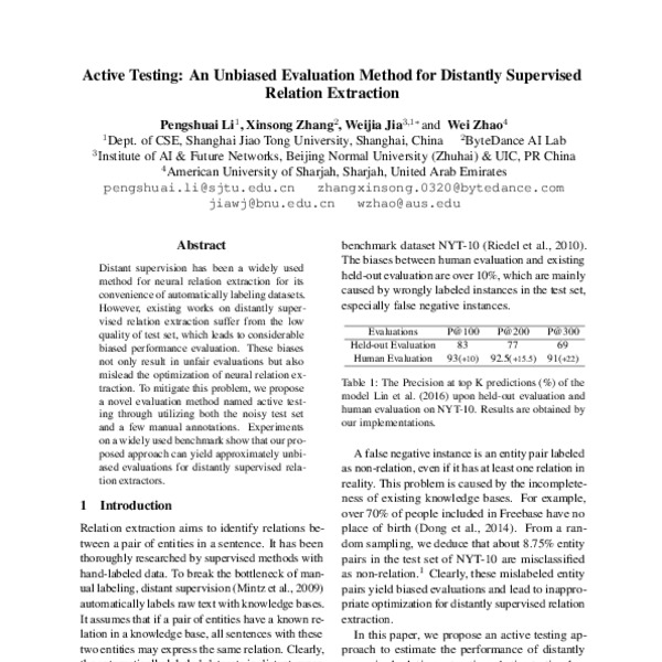 Active Testing: An Unbiased Evaluation Method for Distantly Supervised ...