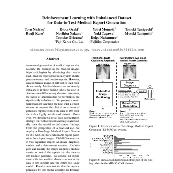 Reinforcement Learning with Imbalanced Dataset for DatatoText Medical