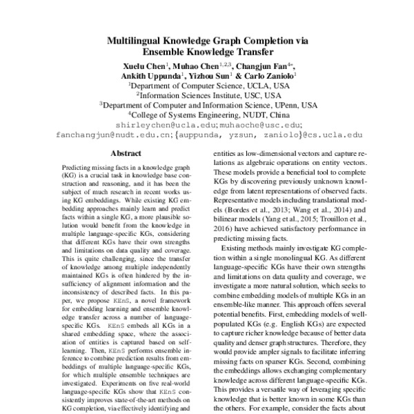 Multilingual Knowledge Graph Completion via Ensemble Knowledge Transfer ...