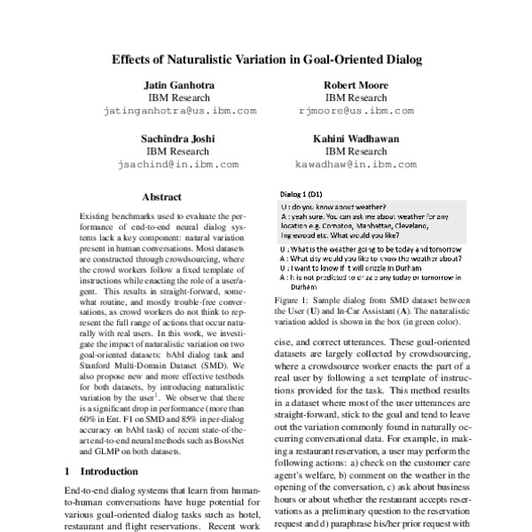 Effects of Naturalistic Variation in GoalOriented Dialog ACL Anthology