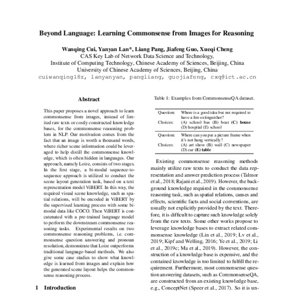 Beyond Language: Learning Commonsense from Images for Reasoning - ACL ...