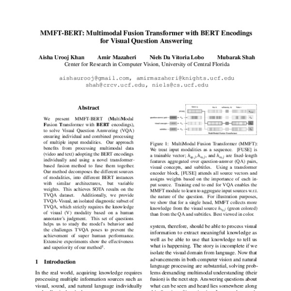 MMFT-BERT: Multimodal Fusion Transformer with BERT Encodings for Visual ...