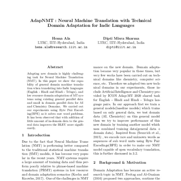 AdapNMT : Neural Machine Translation with Technical Domain Adaptation ...