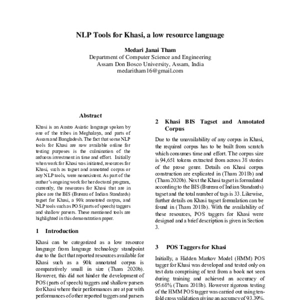 NLP Tools for Khasi, a low resource language - ACL Anthology