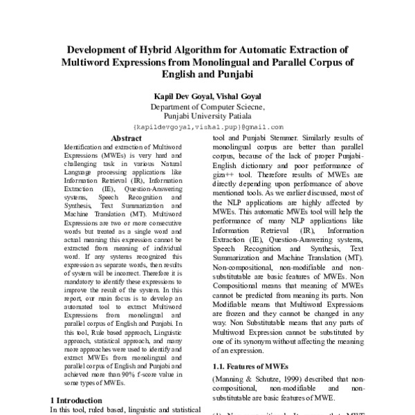 Development of Hybrid Algorithm for Automatic Extraction of Multiword ...